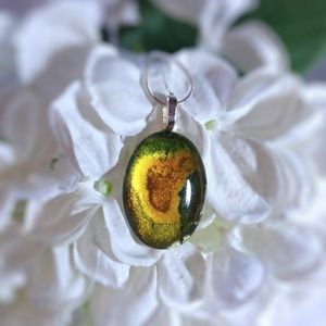 Hand painted glass jewelry pendant and necklace